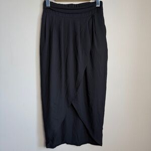 Loft 82 Women's Split Wrap Front Midi Skirt Black Whimsigoth Witchy Festival